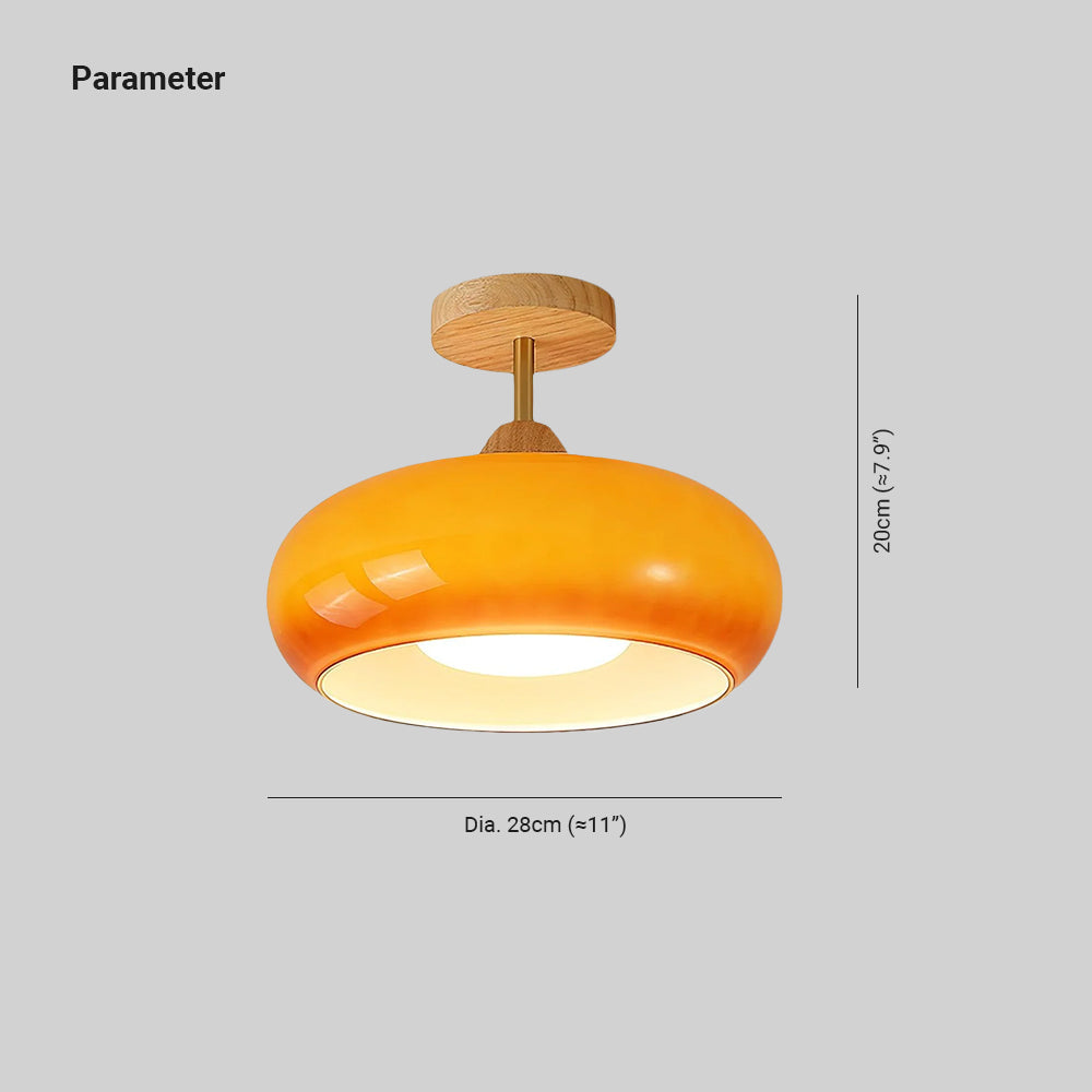 Charlotte Aufbau-Deckenleuchte aus Glas, Holz, Orange & Weiß