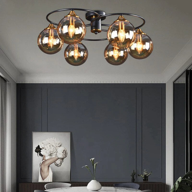 Valentina Denkenleuchte Nodic LED Kugel Schwarz Ess/Wohnzimmer Glas