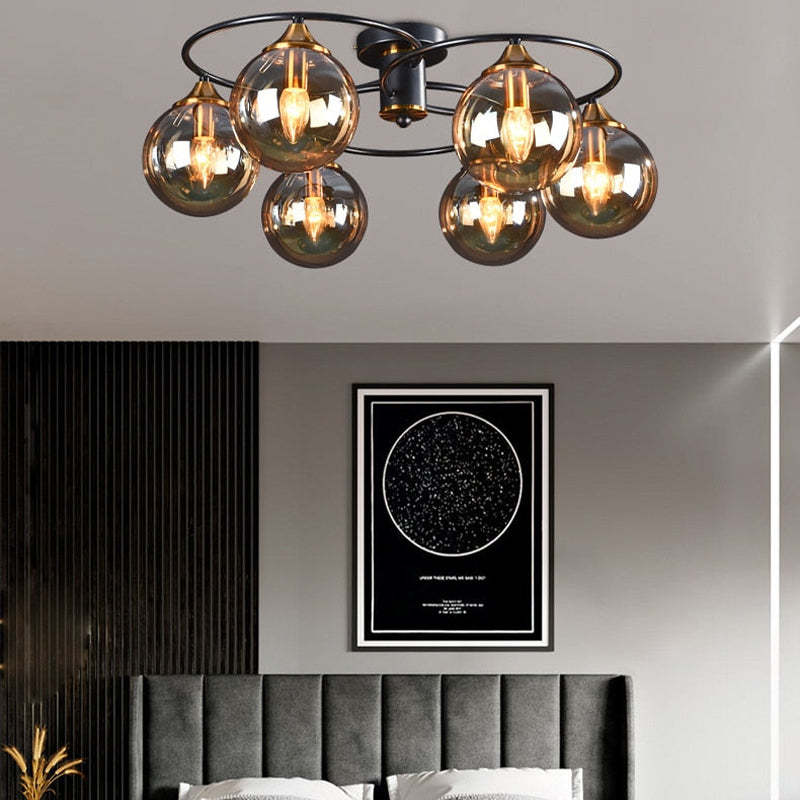 Valentina Denkenleuchte Nodic LED Kugel Schwarz Ess/Wohnzimmer Glas
