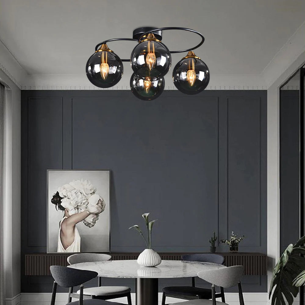 Valentina Denkenleuchte Nodic LED Kugel Schwarz Ess/Wohnzimmer Glas