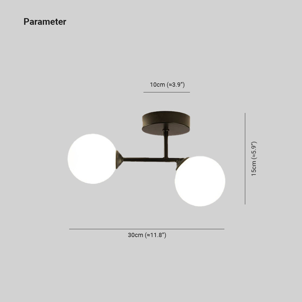 Valentina Modern LED Semi-Flush Deckenleuchte Kugel Schwarz/Gold Wohnzimmer Flur Metall&Glas