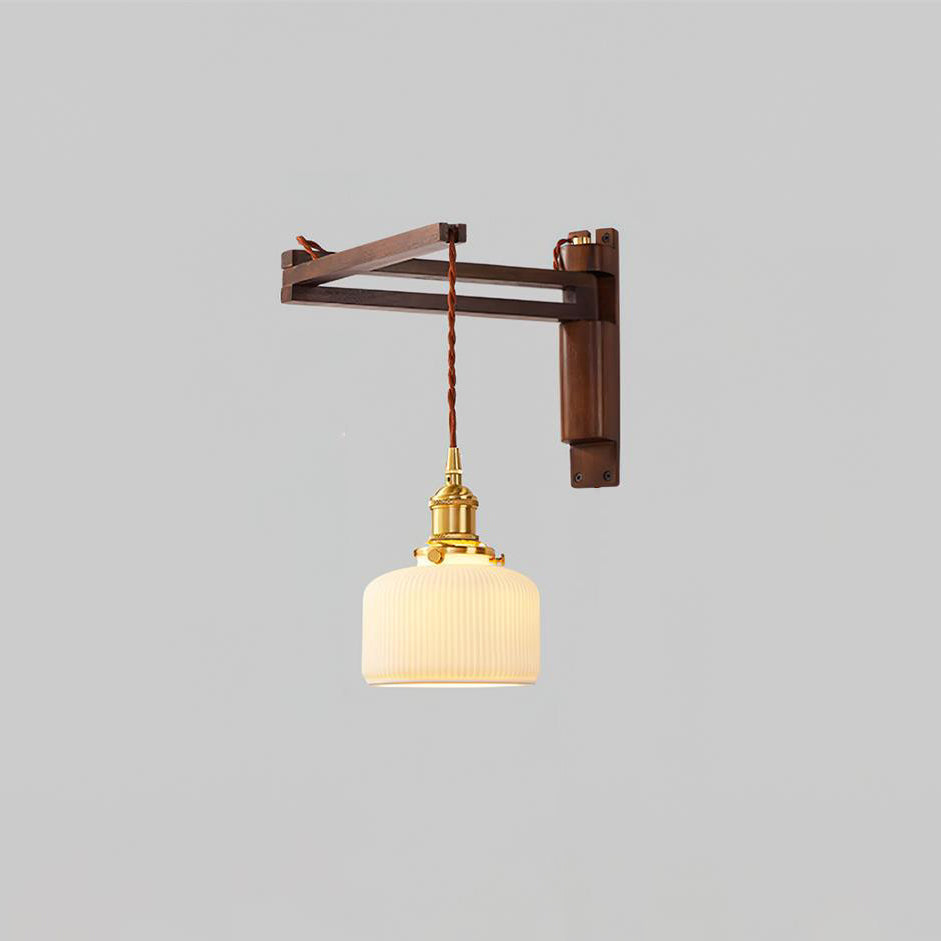 Caleno Wandleuchte aus Holz Bernsteinfarbiges Glas rustikal