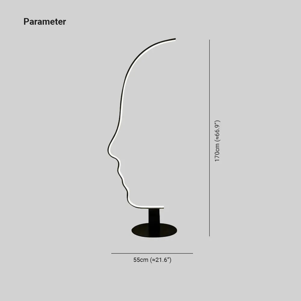 Arisha Minimalistisch Stehlampe mit menschlichem Gesichtsprofil und Bogen Linear