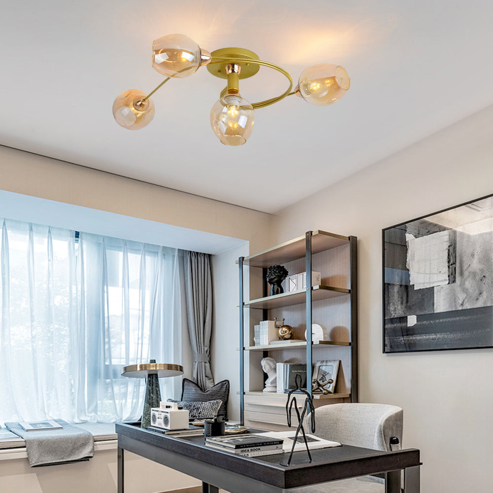 Valentina LED Deckenleuchte, Metall/Glas, Schwarz/Gold, Wohnzimmer