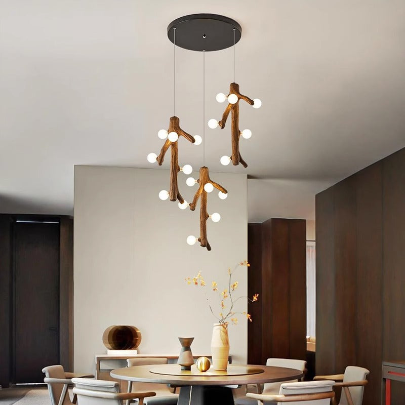 Epoch Nordisch LED Kronleuchter Holz Wohn/Esszimmer/Schlafzimmer
