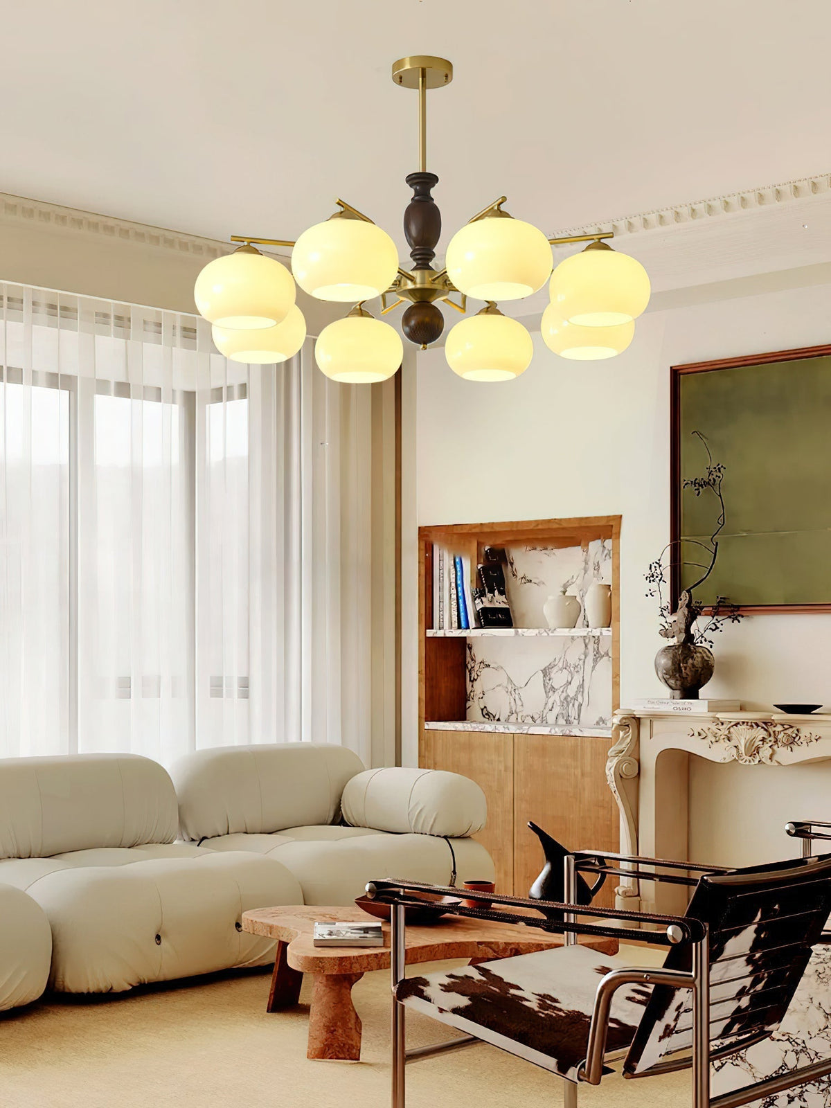Elverora Kronleuchter aus Walnuss in Beige & Walnussfarbe