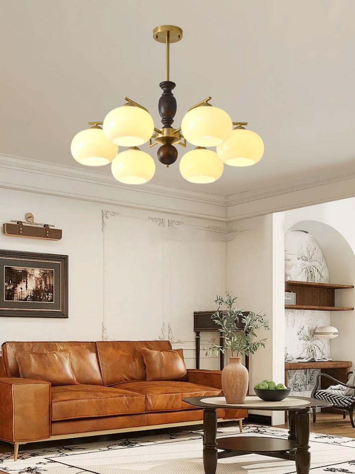 Elverora Kronleuchter aus Walnuss in Beige & Walnussfarbe