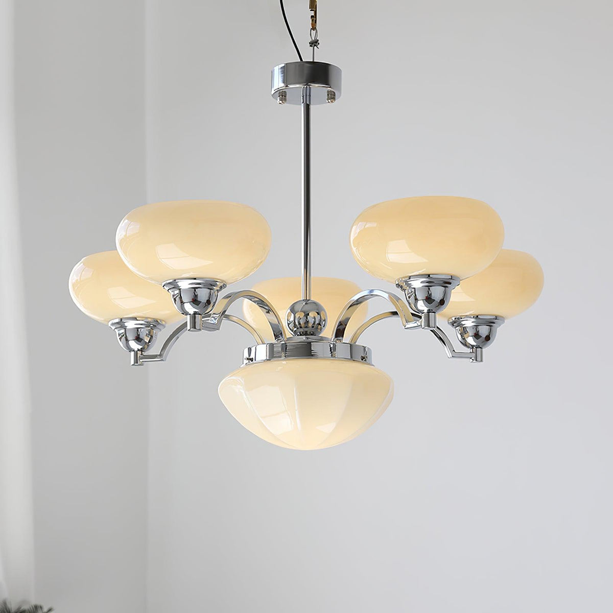 Veliniel Kronleuchter Warre Satin Nickel Glas Eisen