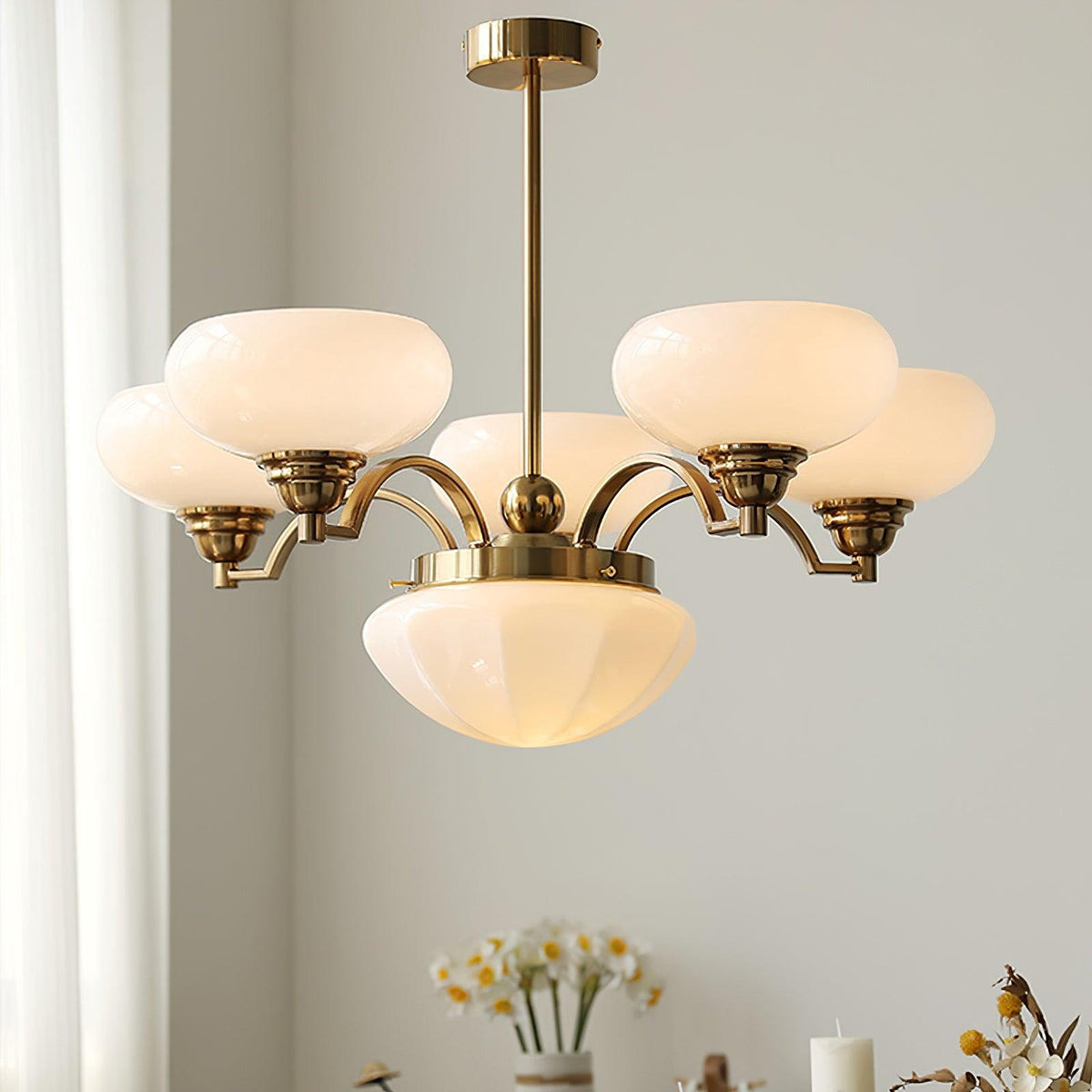 Veliniel Kronleuchter Warre Satin Nickel Glas Eisen