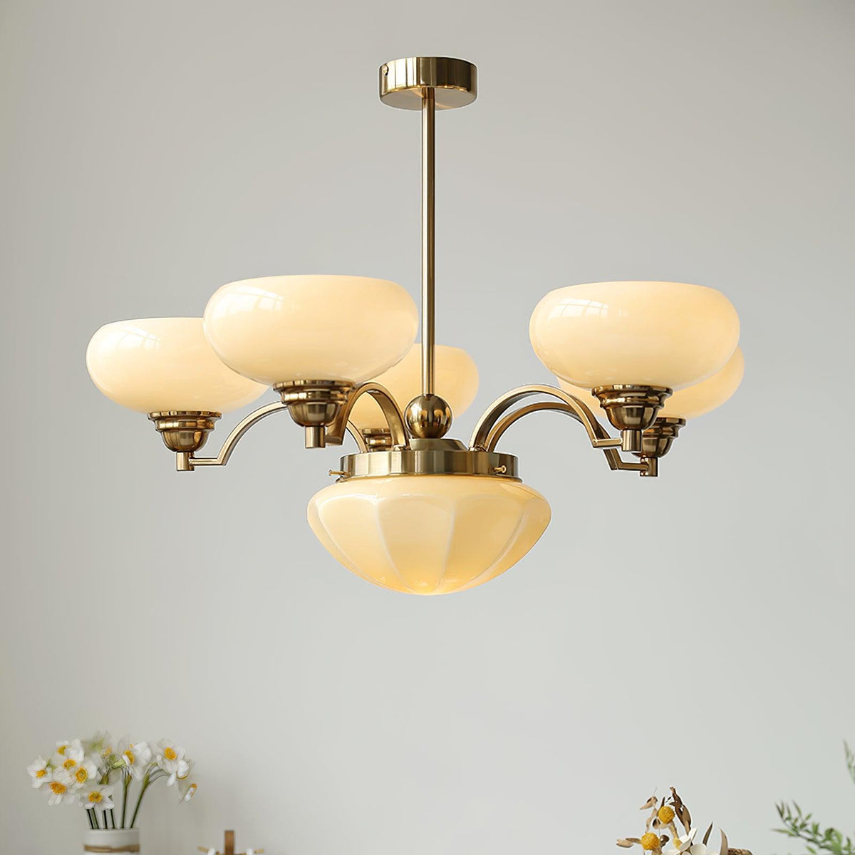 Veliniel Kronleuchter Warre Satin Nickel Glas Eisen