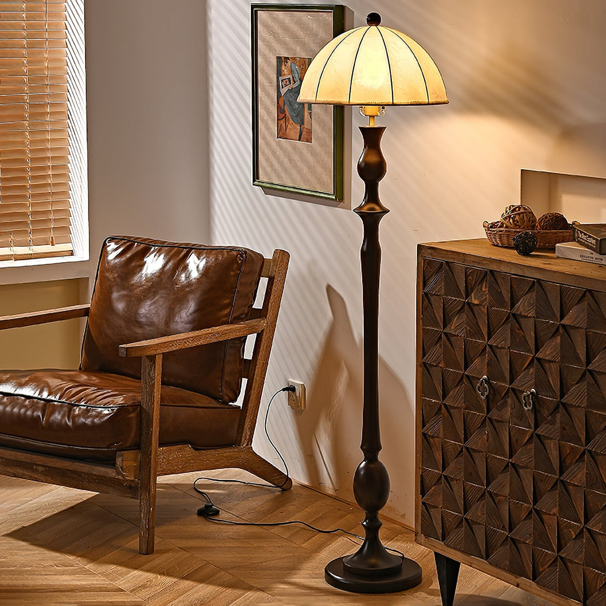 Syliora Vintage-Holz-Stehleuchte