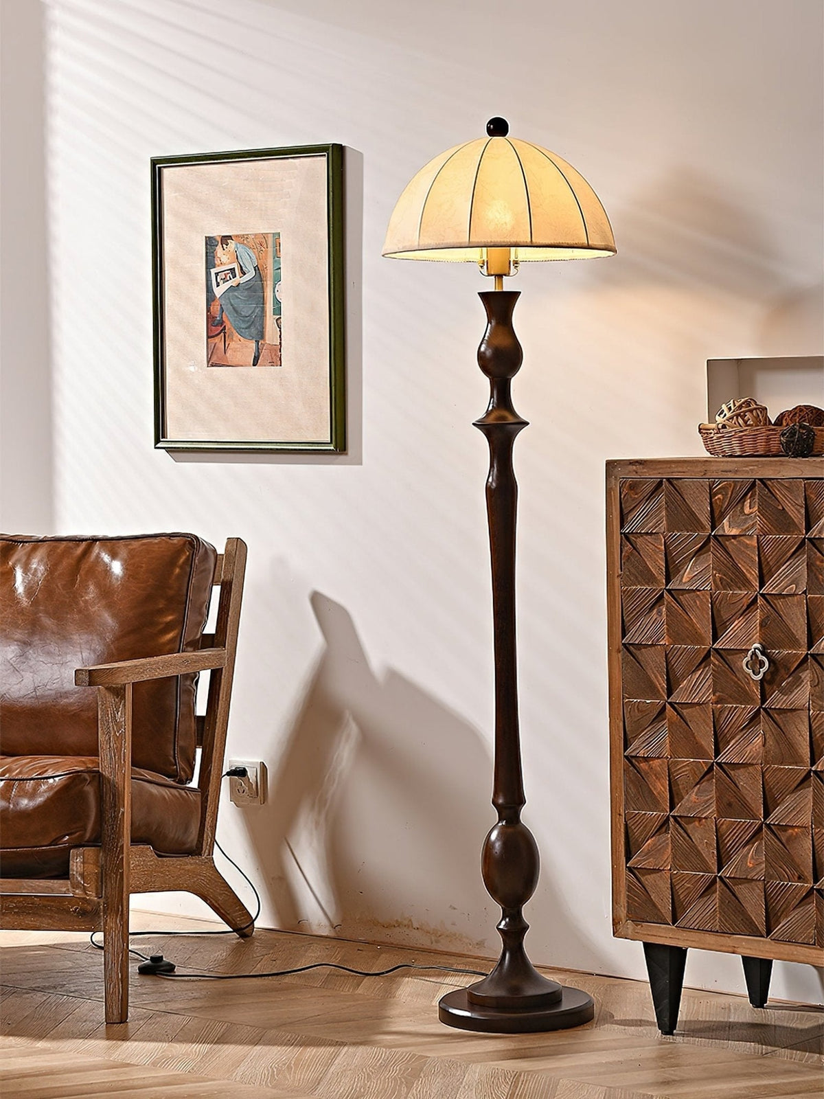 Syliora Vintage-Holz-Stehleuchte
