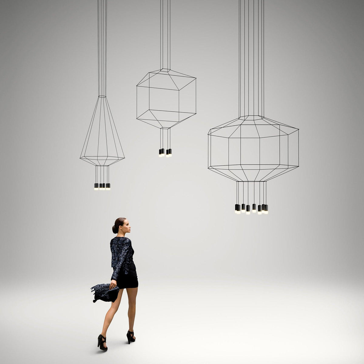 Elaalora Pendelleuchte Geometrisches Drahtdesign Schwarz LED