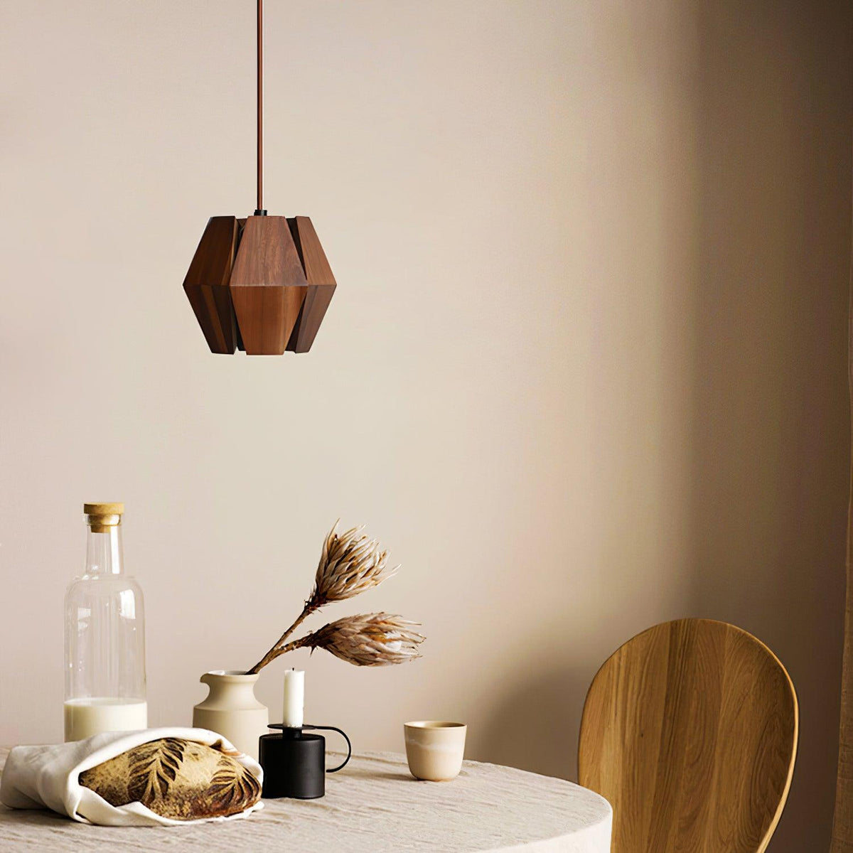 Miro Pendelleuchte geometrischer Holzlampenschirm warmes Leuchten nordischer Minimalismus Akzent