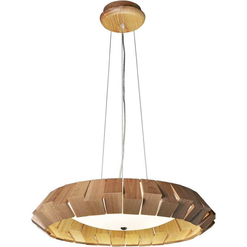 Viresto Kronleuchter aus Holz in Patchwork-Ring-Optik
