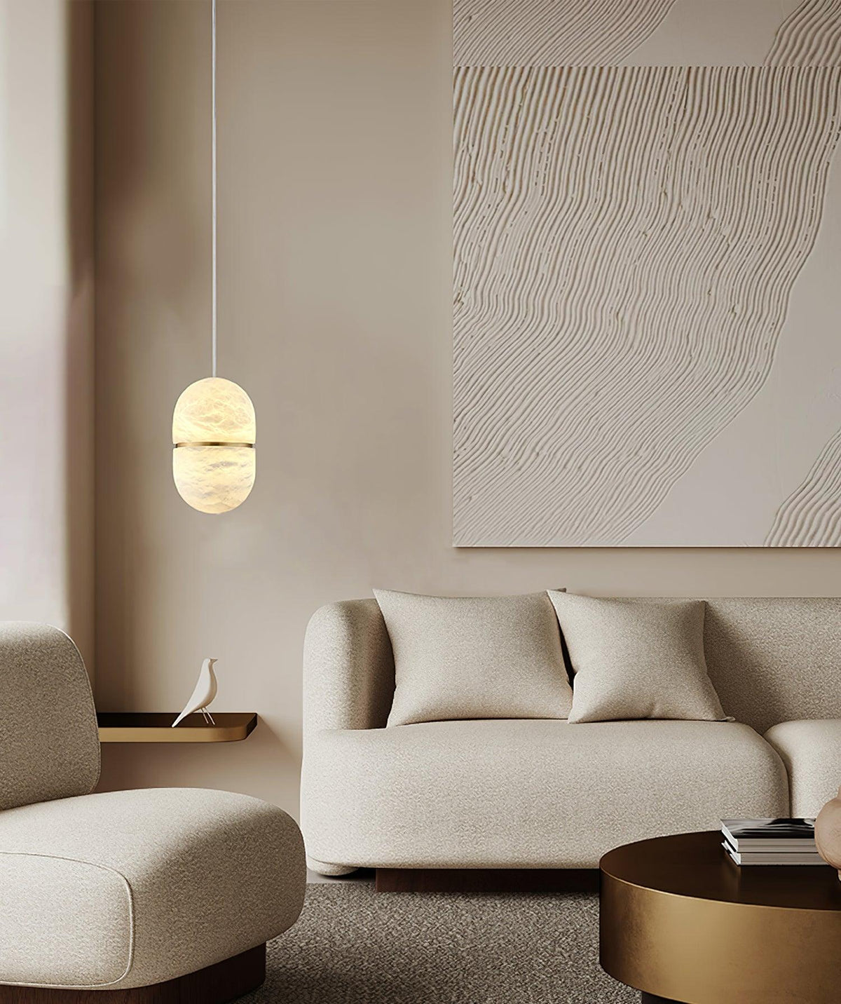 Satatr Alabaster-Pendelleuchte kapselförmig
