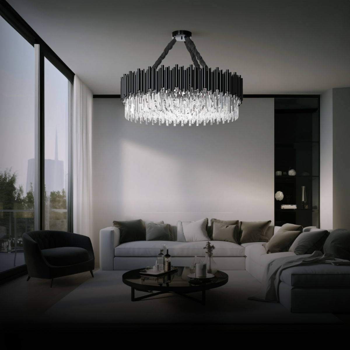 Kristy Industriell Metall/Kristall Kronleuchter Schwarz Wohnzimmer