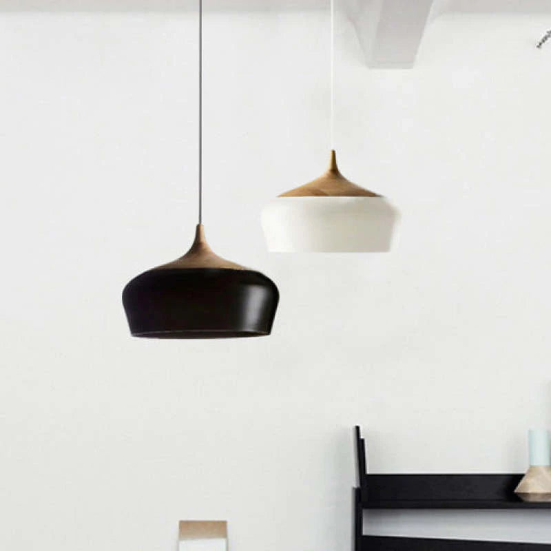 Arisha Modern Pendelleuchte Schale, Weiß/Schwarz, Esszimmer, Metall Holz