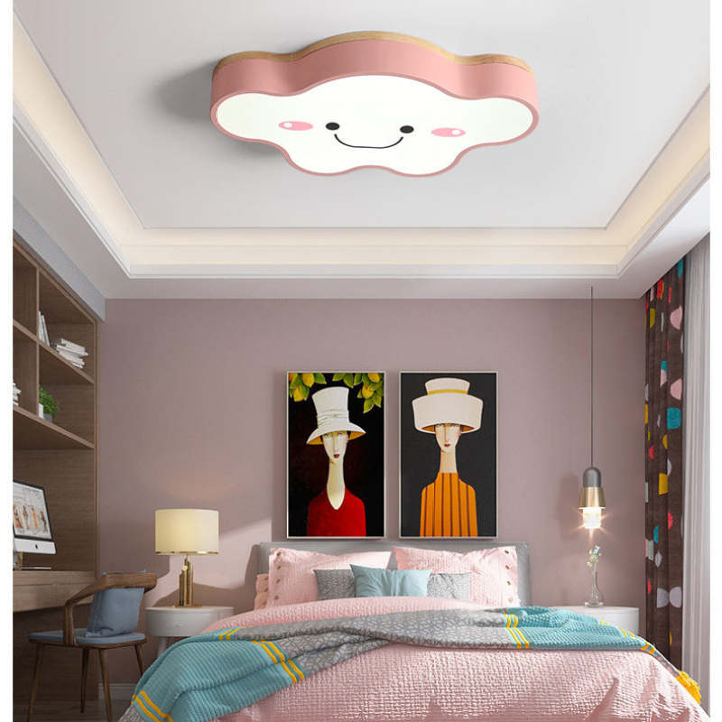 Aria Modern LED Deckenleuchte Dimmbar Kinderzimmer Wolke Weiß Holz