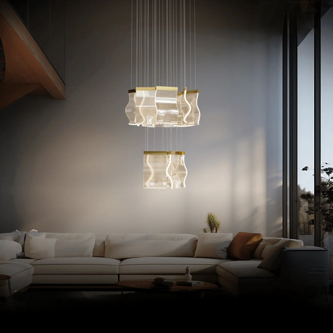 Kristy Industrial Kronleuchter Wave Metall Gold Schlaf/Wohnzimmer