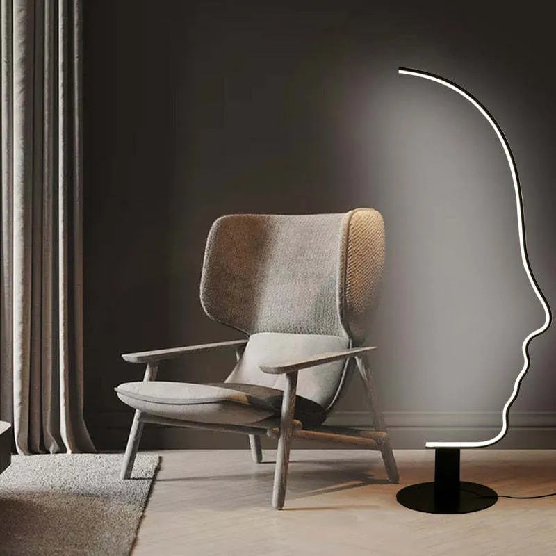 Arisha Minimalistisch Stehlampe mit menschlichem Gesichtsprofil und Bogen Linear