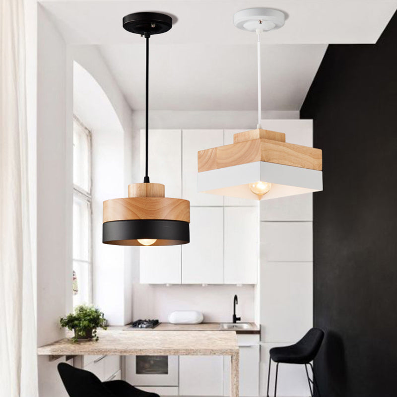 Aria Pendelleuchte Wohnzimmer Esszimmer, Schwarz/Weiß, Holz Modern LED