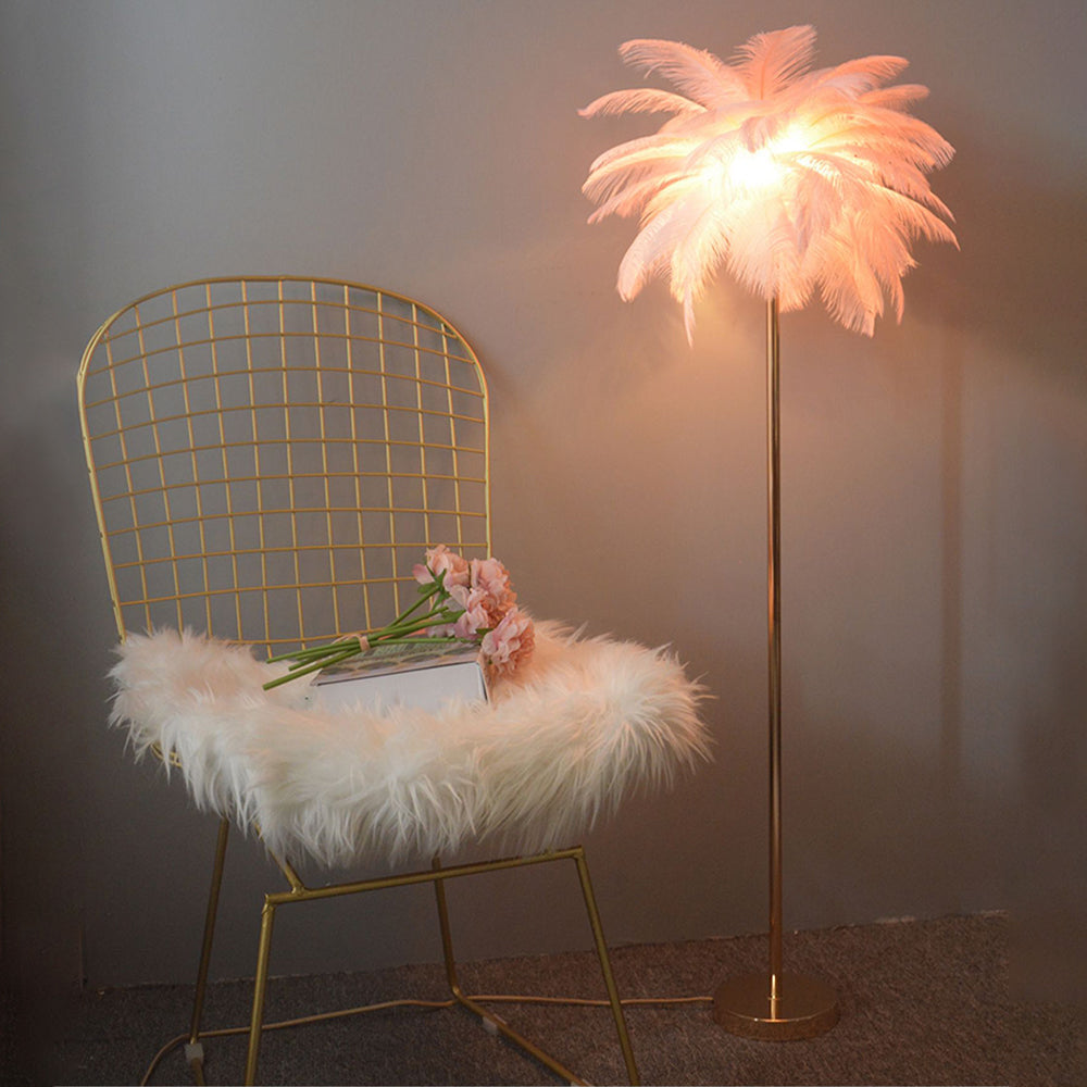 O'Moore Stehleuchte, Feder Weiß/Rosa/Khaki, Schlafzimmer Modern