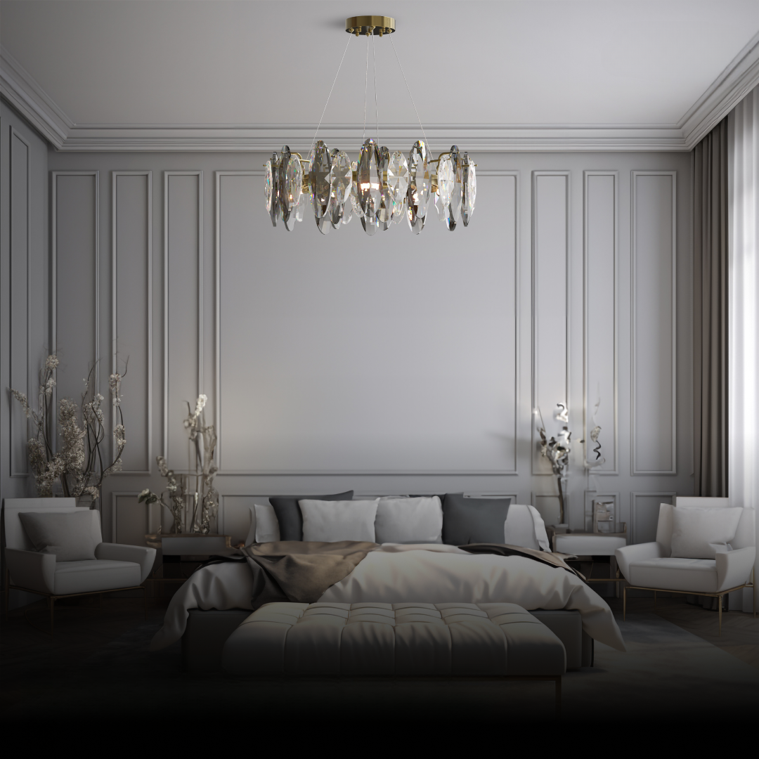 Kristy Kristall LED Kronleuchter Gold Glas/Metall Wohnzimmer