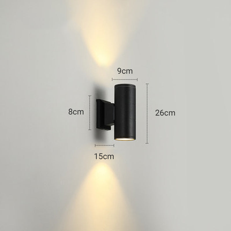 Ray Modern LED Wandleuchte Doppelkopf Zylinder Schwarz Außen Metall/Glas