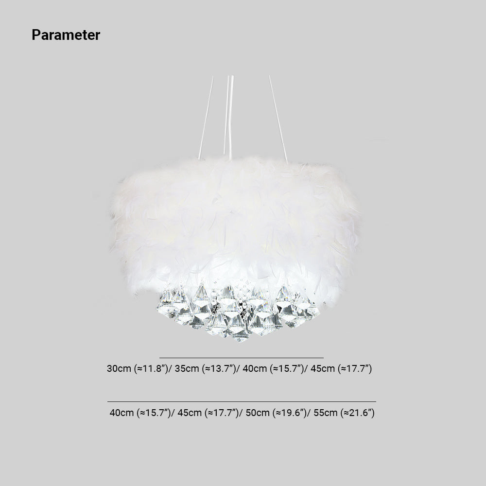 O'Moore Modern LED Pendelleuchte Weiß Wohnzimmer Metall&Feder&Kristall