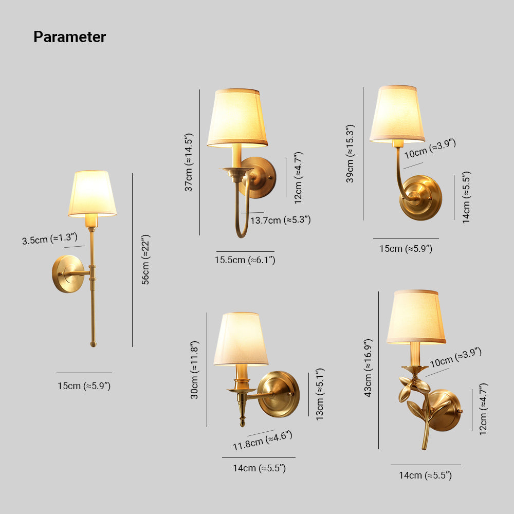 Silva Innen Gold Wandleuchte, 5 Stile Kupfer+Gewebe
