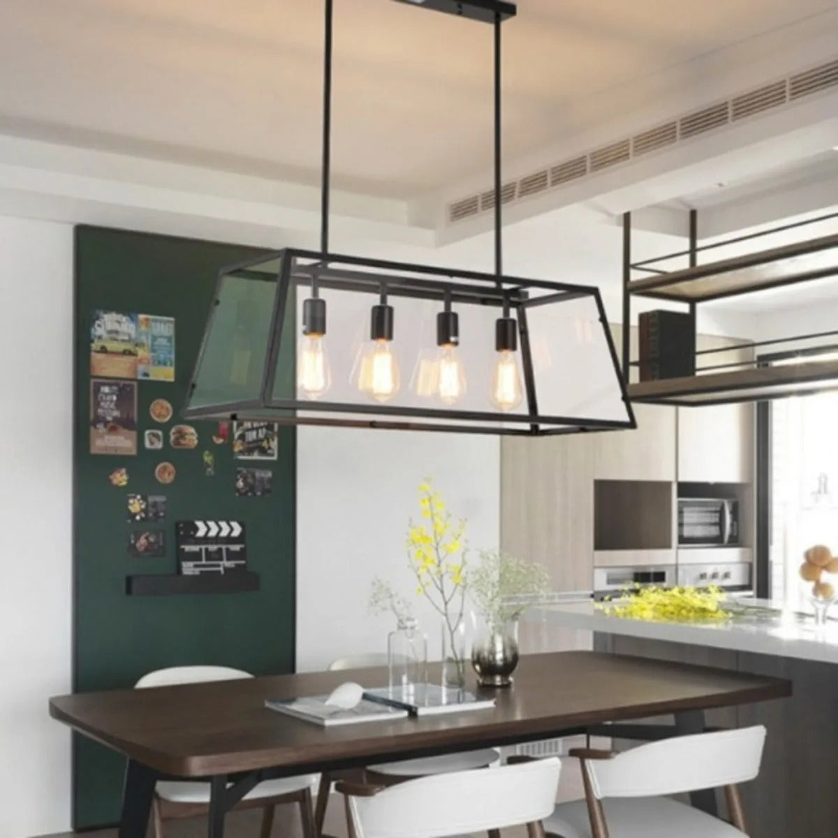 Epoch Industrial LED Modern Pendelleuchte Schwarz/Glas/Metall für Küche/Schlafzimmer/Wohnzimmer