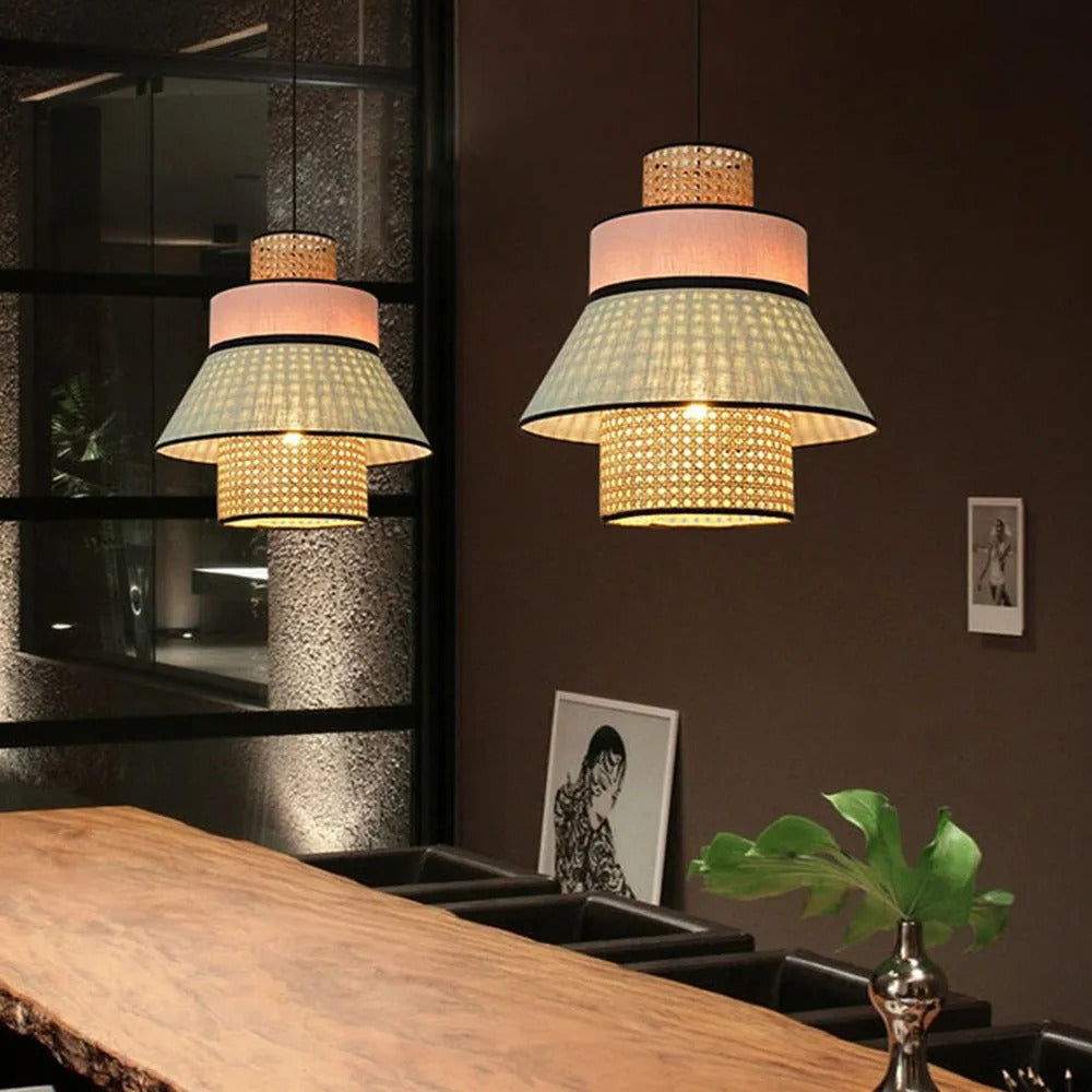 Ritta Rattan Pendelleuchte, 2 Stil Bauernhaus