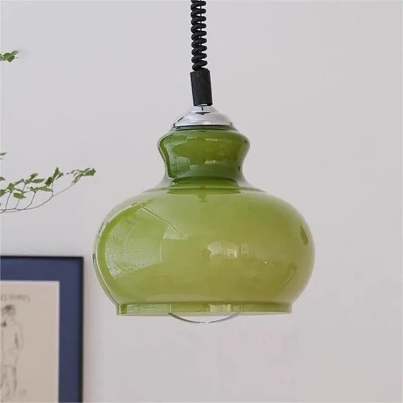 Valentina Retro LED Pendelleuchte Grün Weiß Orange Glas Wohnzimmer