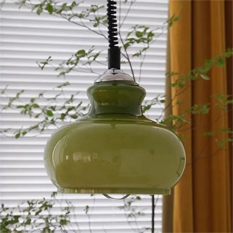 Valentina Retro LED Pendelleuchte Grün Weiß Orange Glas Wohnzimmer