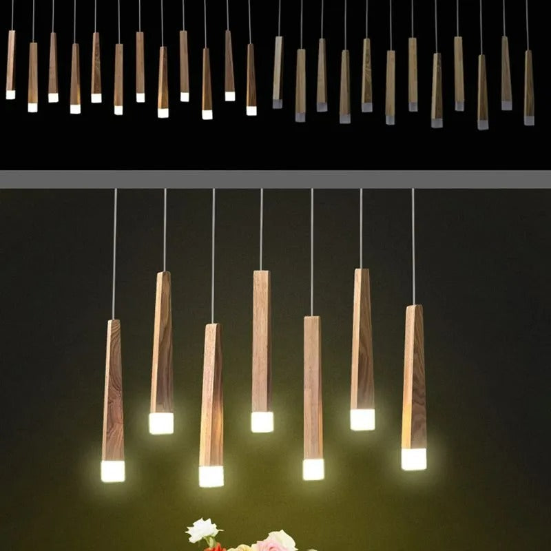 Muto Pendelleuchte Linear, Holz & Acryl für Esszimmer