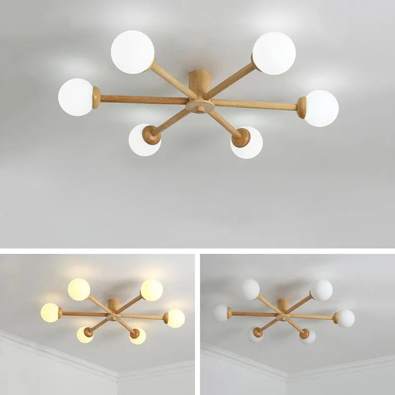 Muto Modern LED Deckenleuchte Ess/Wohn/Schlafzimmer Holz/Glas