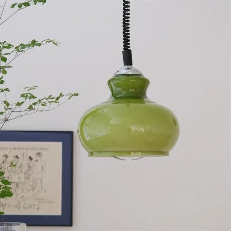 Valentina Retro LED Pendelleuchte Grün Weiß Orange Glas Wohnzimmer