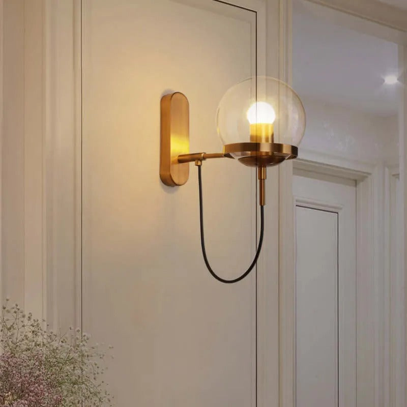 Silva Rustikale Retro Glasglobus Wandleuchte, Schwarz/Bronze