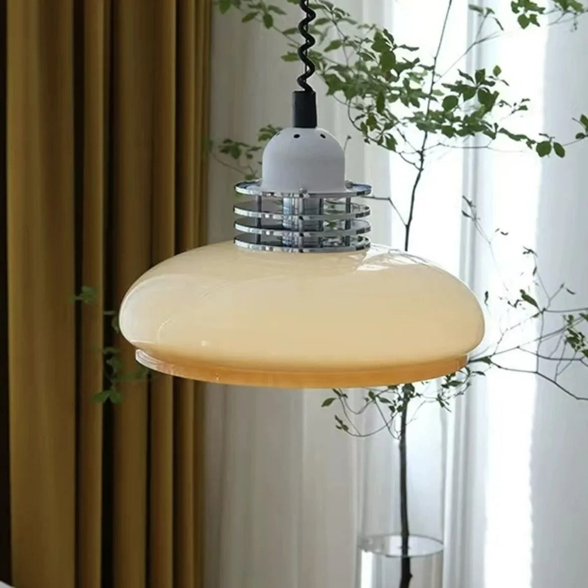 Valentina Vintage LED Pendelleuchte Glas Weiß Gelb Metall Wohnzimmer