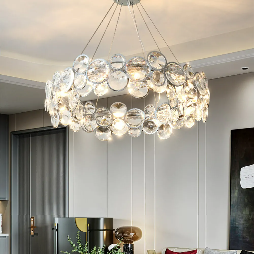 Kristy Moderne LED Rund Kronleuchter Kristall Metall Wohnzimmer
