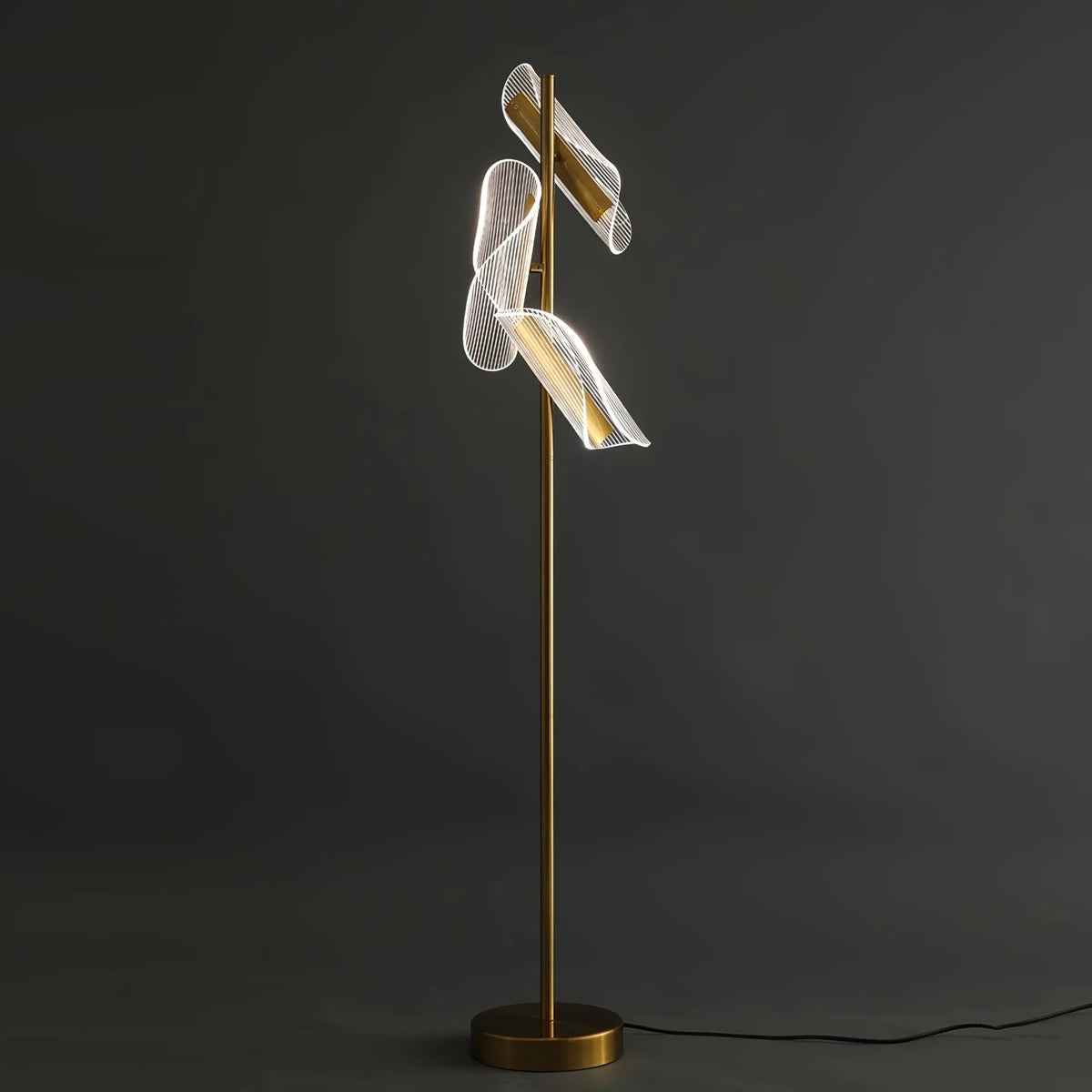 Mira Stehleuchte Waves/3 Köpfe Modern, Acryl, Gold/Weiß, Wohnzimmer