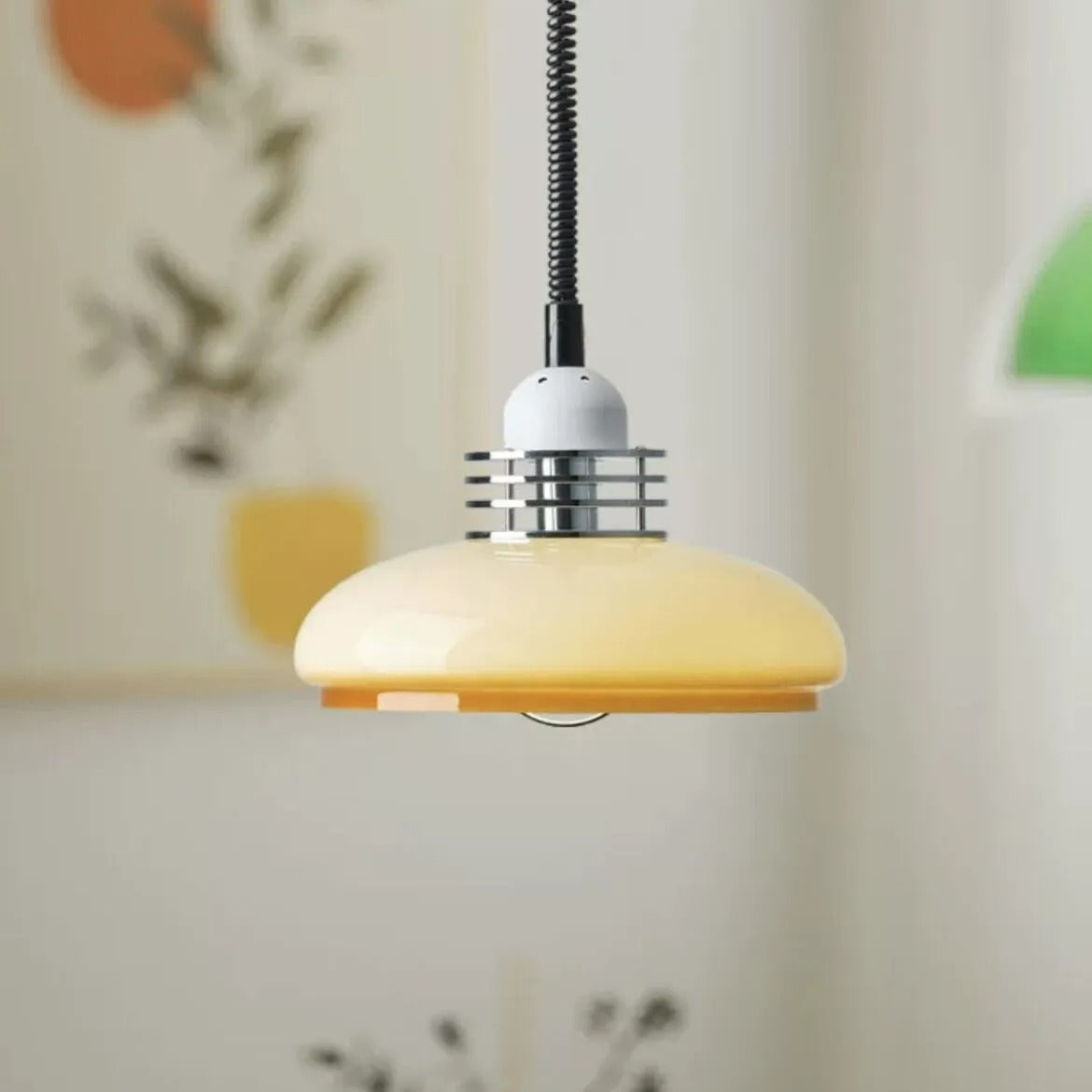 Valentina Vintage LED Pendelleuchte Glas Weiß Gelb Metall Wohnzimmer