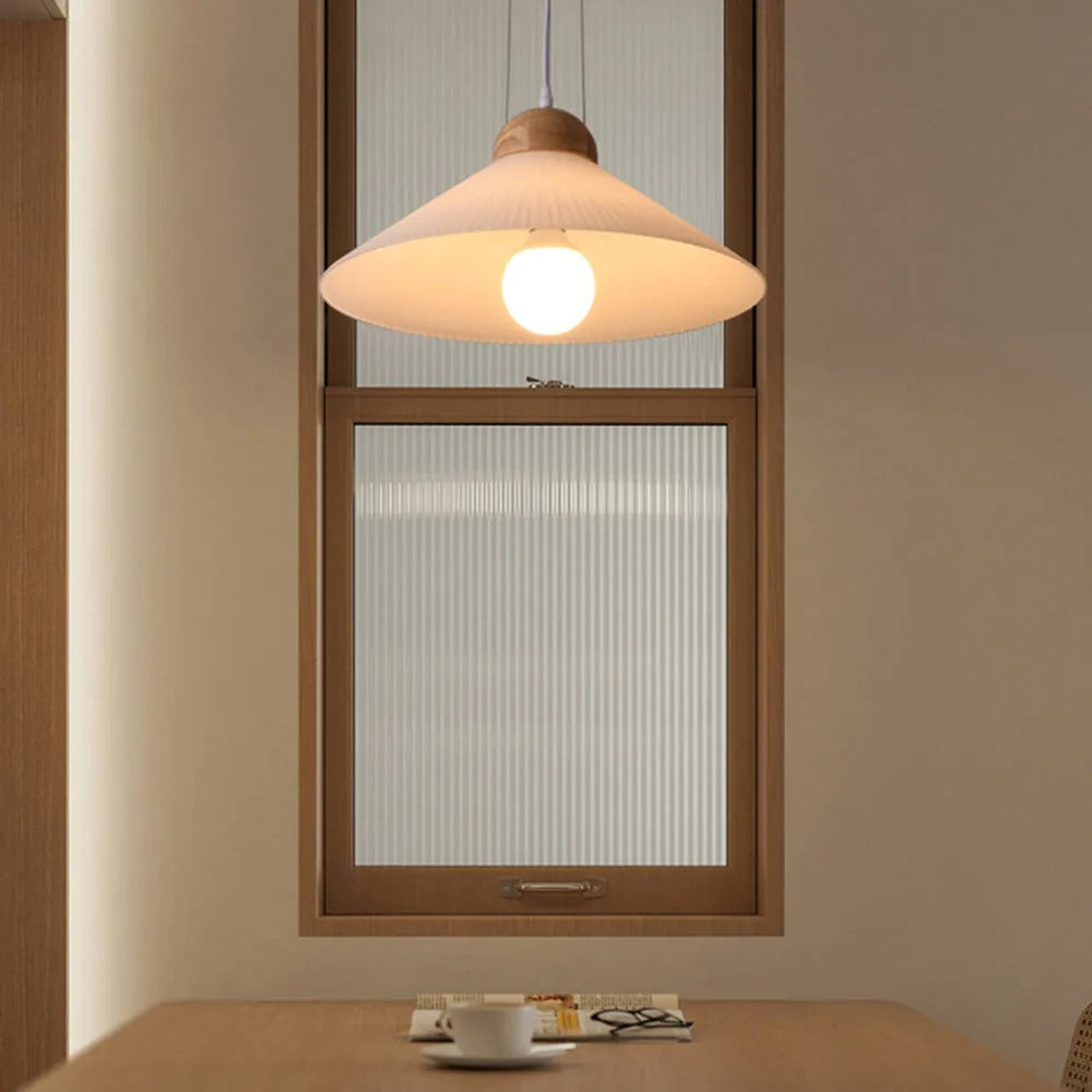 Ozaw Moderne LED Pendelleuchte Weiß Wohn/Schlaf/Esszimmer Holz&Glas