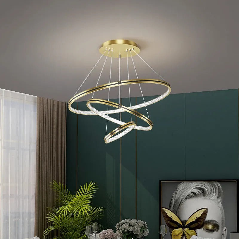 Arisha Pendelleuchte, Kreise,LED, Metall, Esszimmer, Schwarz/Gold