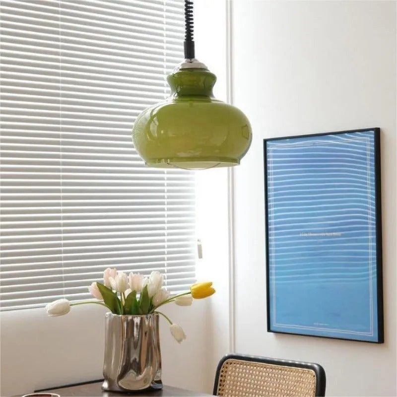 Valentina Retro LED Pendelleuchte Grün Weiß Orange Glas Wohnzimmer
