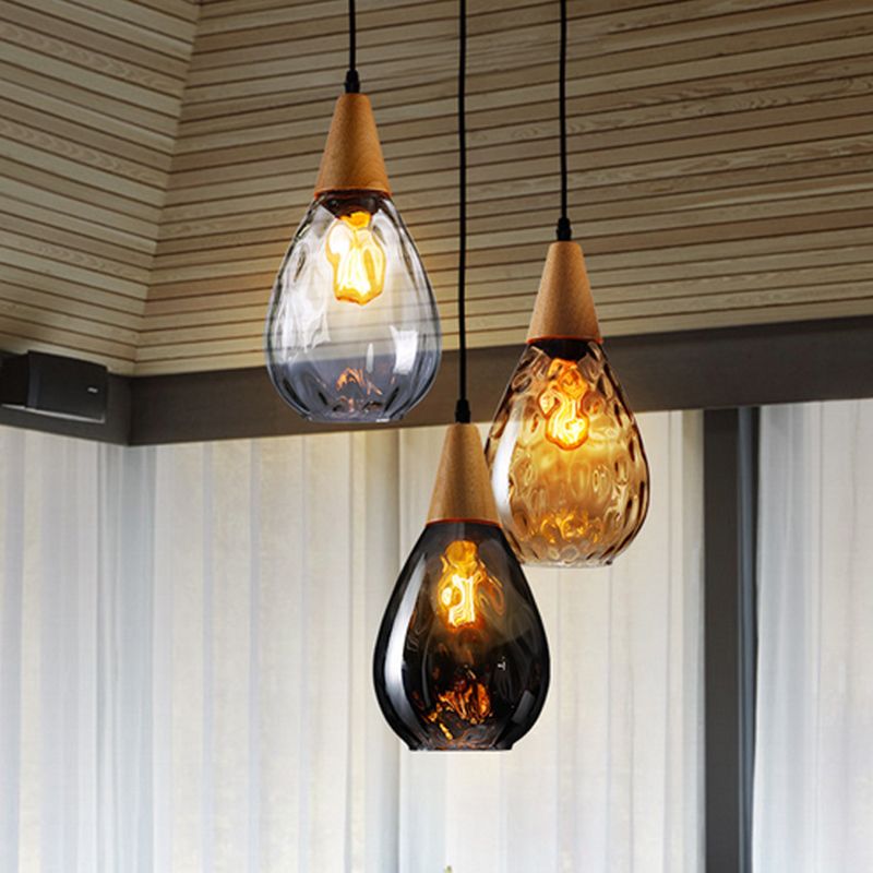 Aria Rustikal Pendelleuchte Tränentropfen LED Klar/Grau Glas&Holz