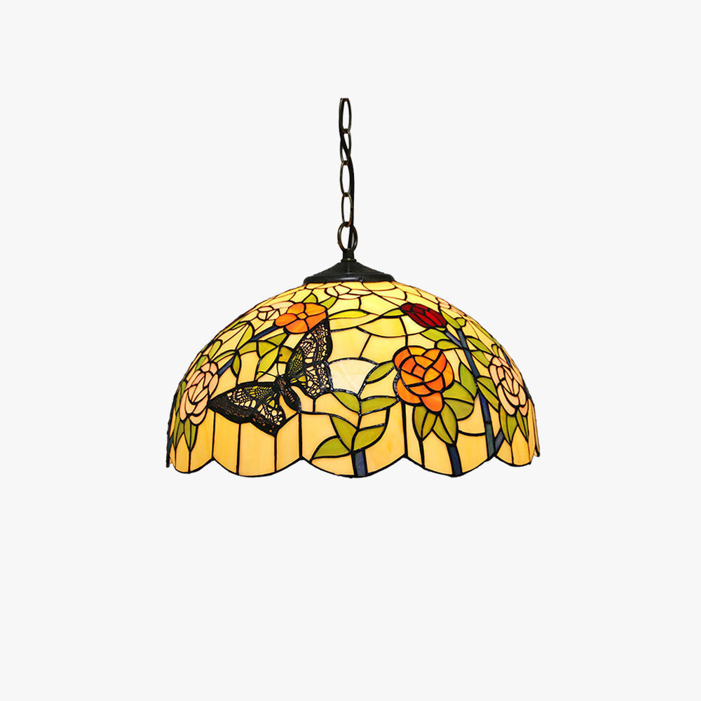 Arisha Vintage farbig Schmetterling Rosa Pendelleuchte Glas Flur