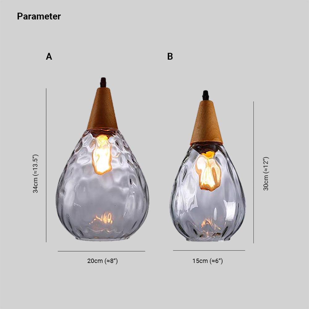 Aria Rustikal Pendelleuchte Tränentropfen LED Klar/Grau Glas&Holz