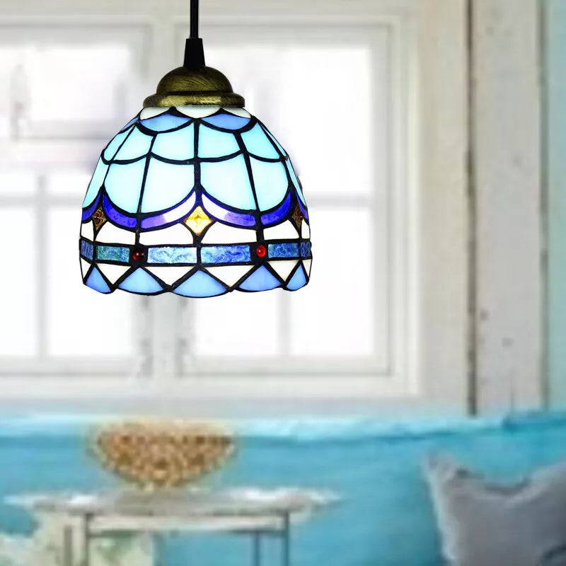 Arisha Retro LED Pendelleuchte Blau Metall Glas Esszimmer